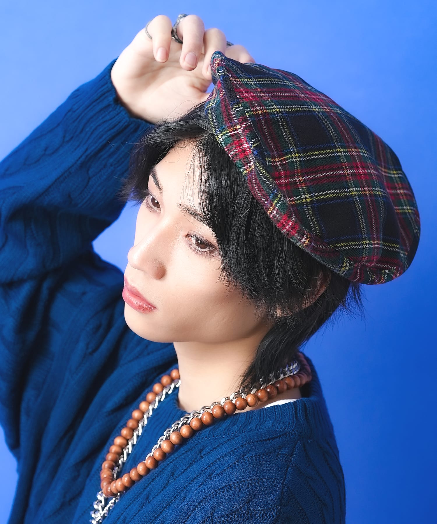 タータンチェック柄アクリルベレー帽 / メンズ レディース ユニ
