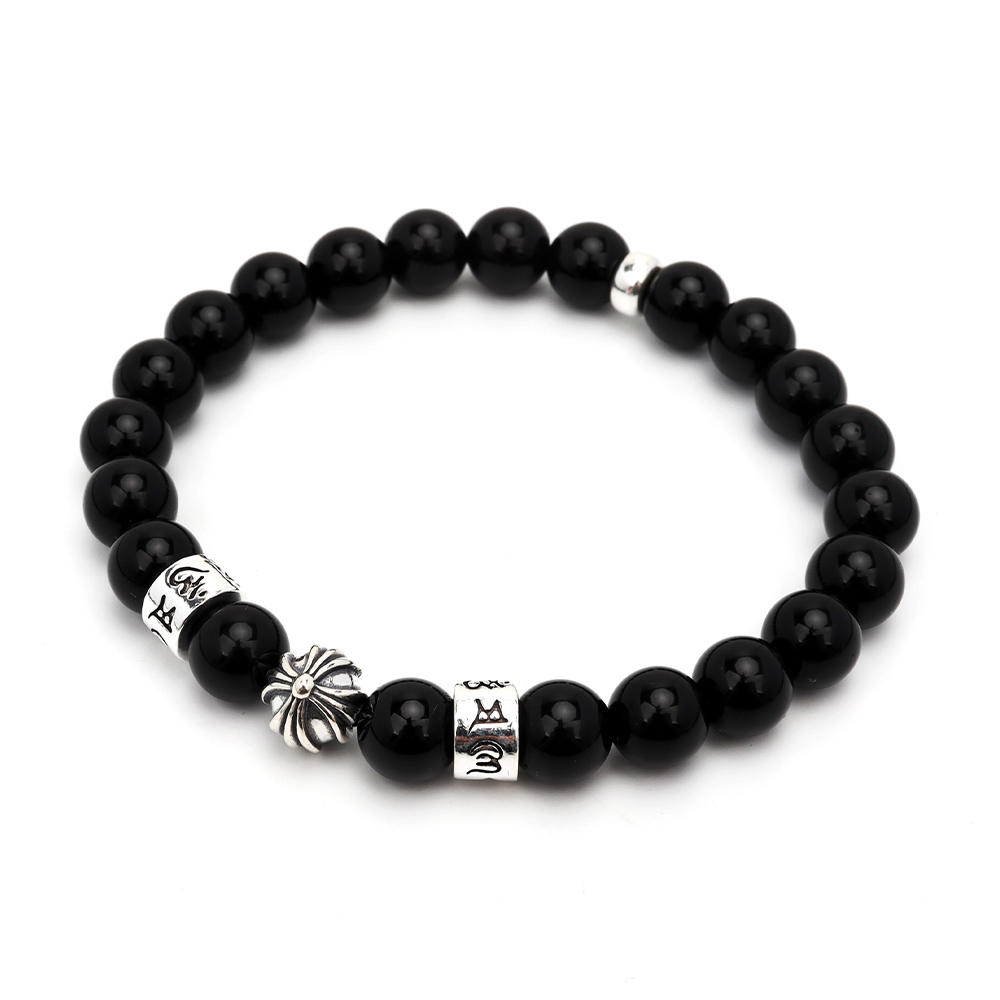 シルバー925 天然石 オニキスブレスレット クロス 梵字 十字架