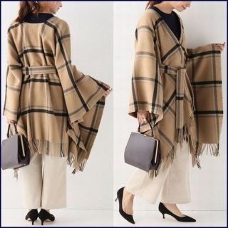 IENA イエナ☆ウール グレー ポンチョ ケープ コート パイピング IENA