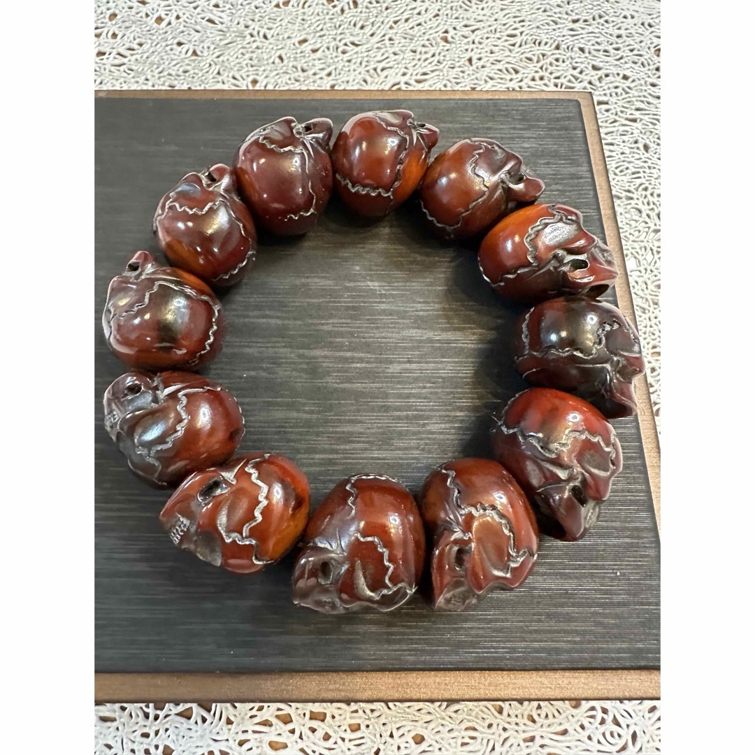 T-246 文玩チベット天然ヤクの角牛角ブレスレット魔除け大玉20mm