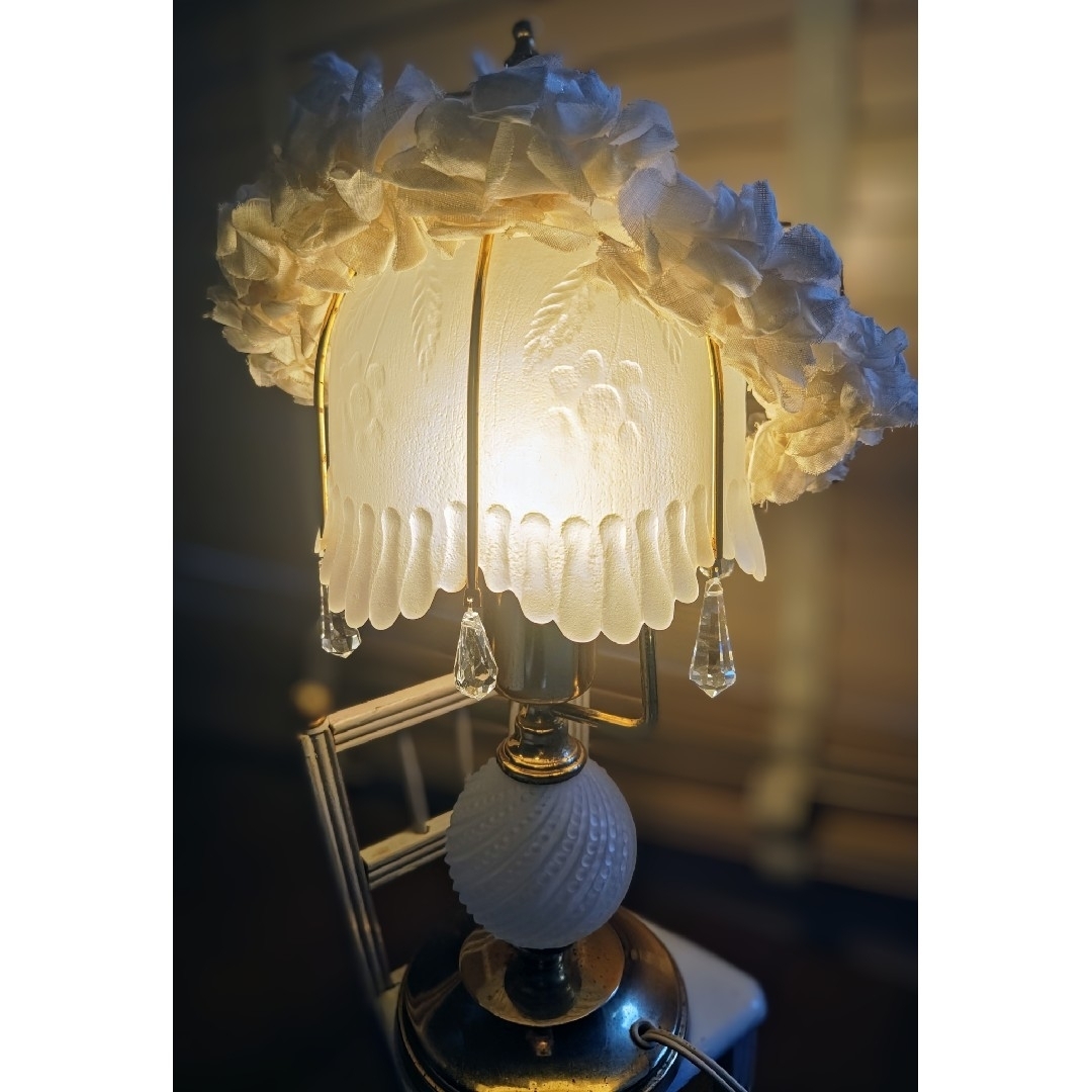 フランスアンティーク✨️布花冠・テーブルランプ 2点セット ブロカント