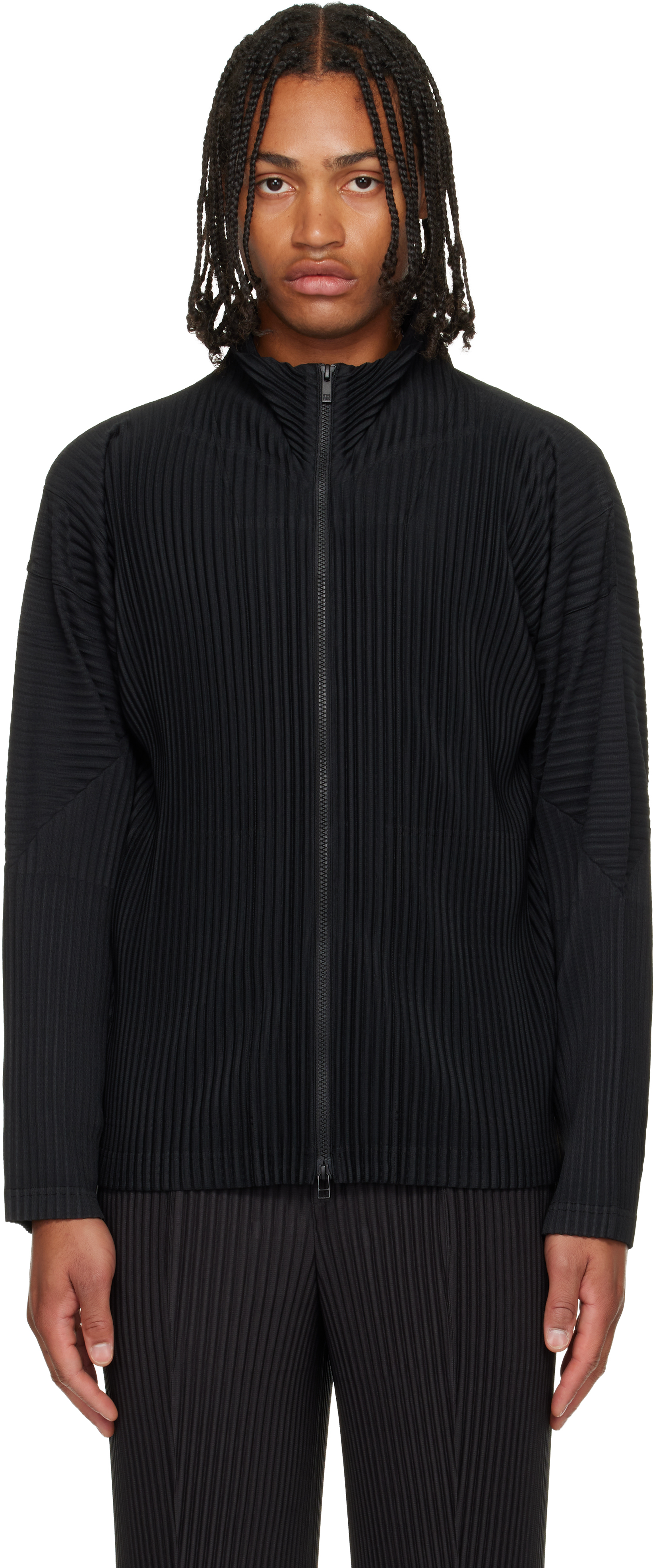 HOMME PLISSÉ ISSEY MIYAKE: Black Basics Zipup Cardigan July Jacket
