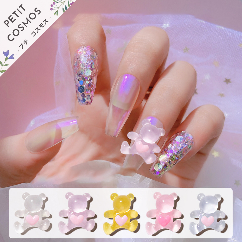 透明 ハート熊3Dネイルパーツ ネイルアート ネイルパーツ ネイル用品