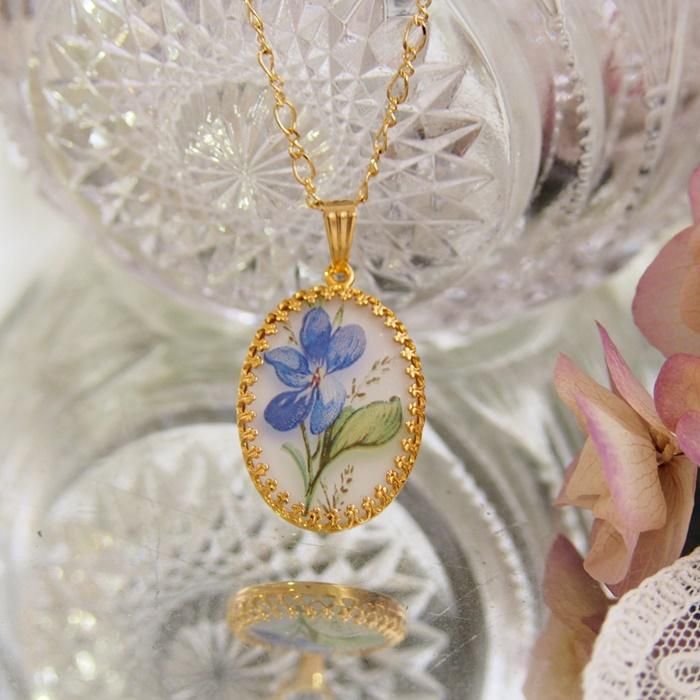 ヴィンテージ フラワーカメオ スミレ ヴァイオレット オーバル