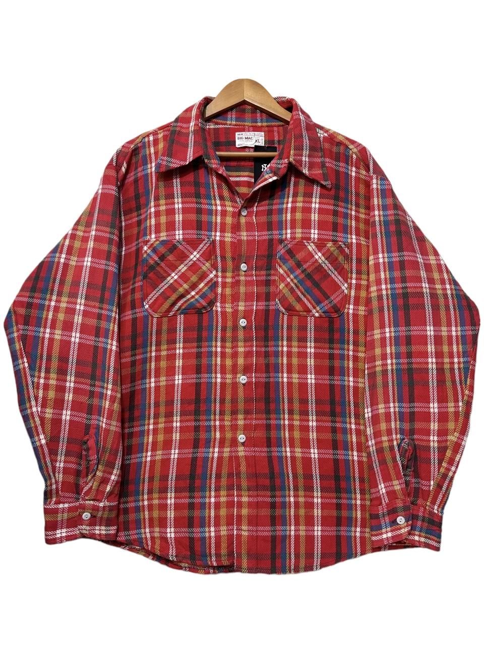70s BIG MAC Check Flannel L/S Shirt 赤 XL ビッグマック 長袖