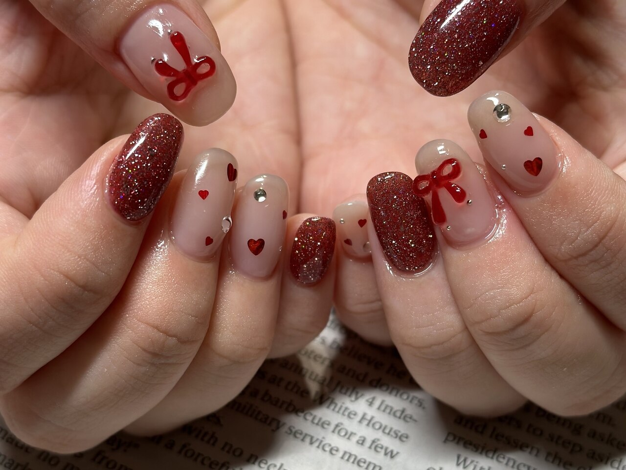 ネイルチップ マグネット チェック リボン ガーリー 韓国 量産型 地雷