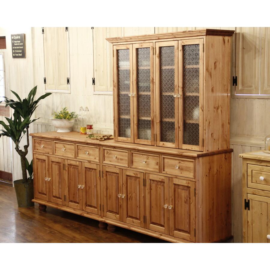 日本製】クラシック・4ガラスドアカップボード＆キャビネット