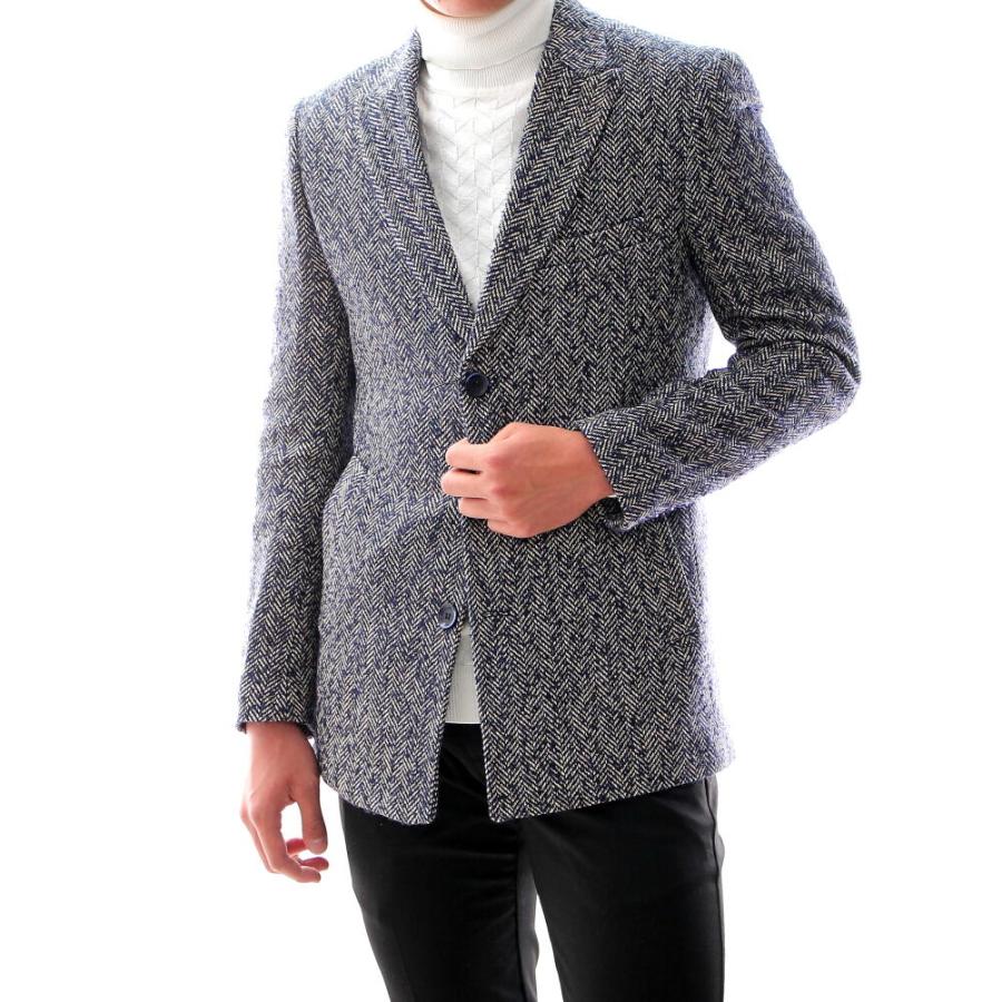チェスターコート ツイード ヘリンボーン ハーフコート 紺/ネイビー