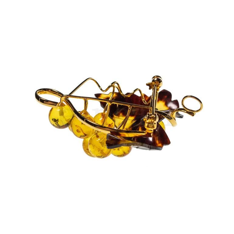 ぶどう型本べっ甲+琥珀ブローチ 軽く 高級感のある 美しいシャンパン