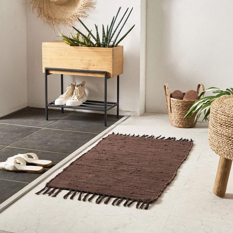 ELEMENTS 玄関 マット フリンジ 無地 約 50×80cm 室内 キリム風ラグ