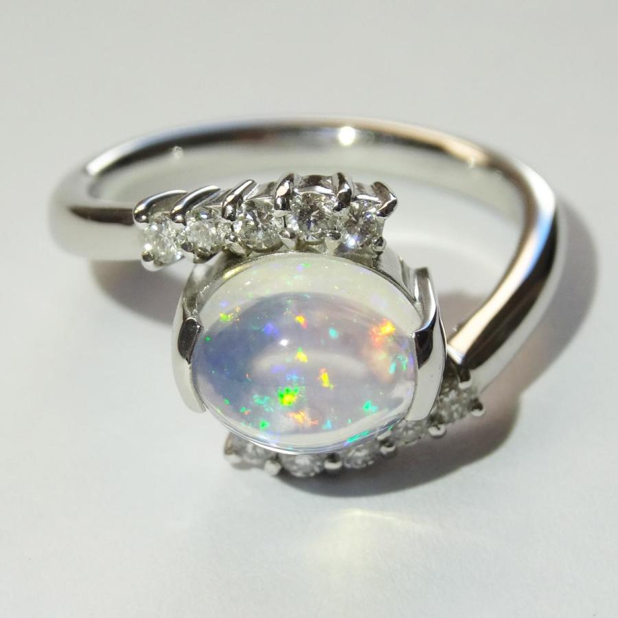 プラチナ PT900 メキシコオパール リング 指輪 天然 ダイヤモンド