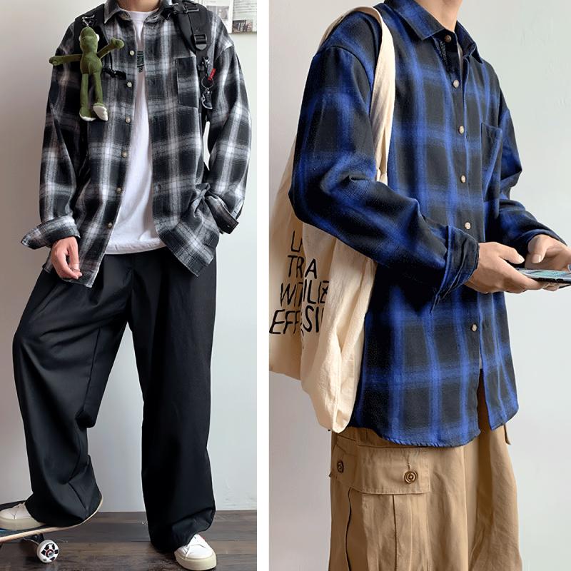 チェックシャツ メンズ ネルシャツ オンブレチェック 三色 レッド