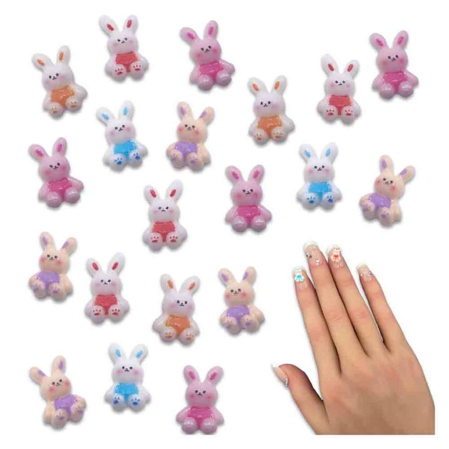 ネイルパーツ うさぎ 10mm 小さめ 混色 ウサギ 100個 3D カラフル