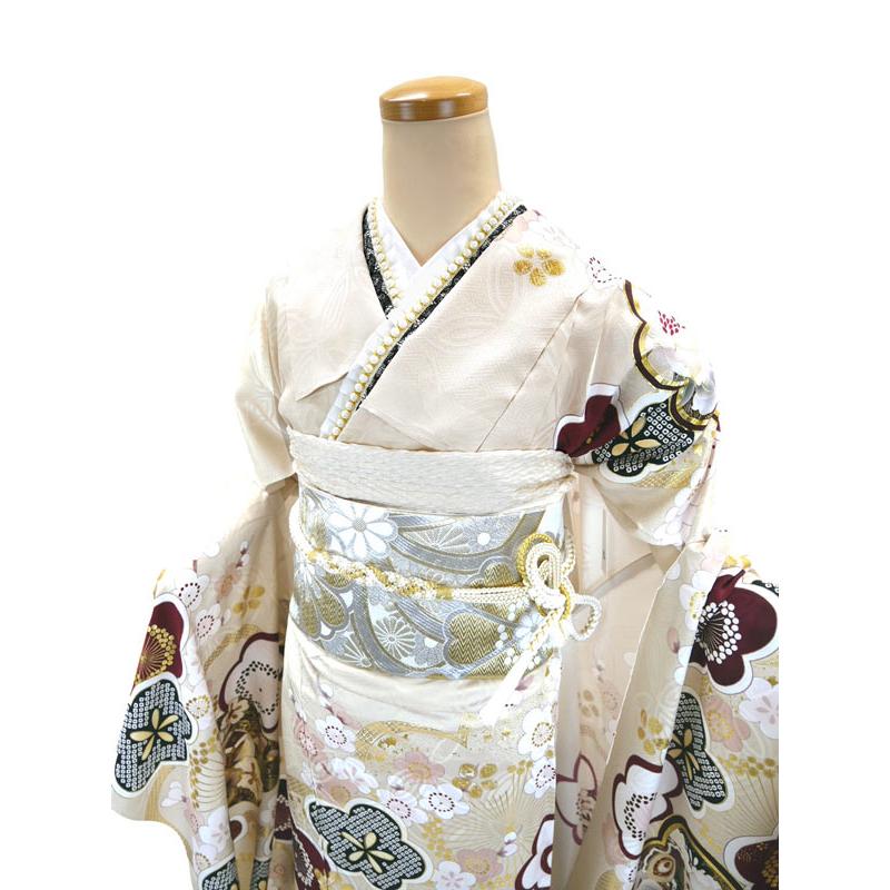 仕立付き 正絹 振袖 単品 金彩 ホワイト 桜 f-718-t 絹100% 成人式