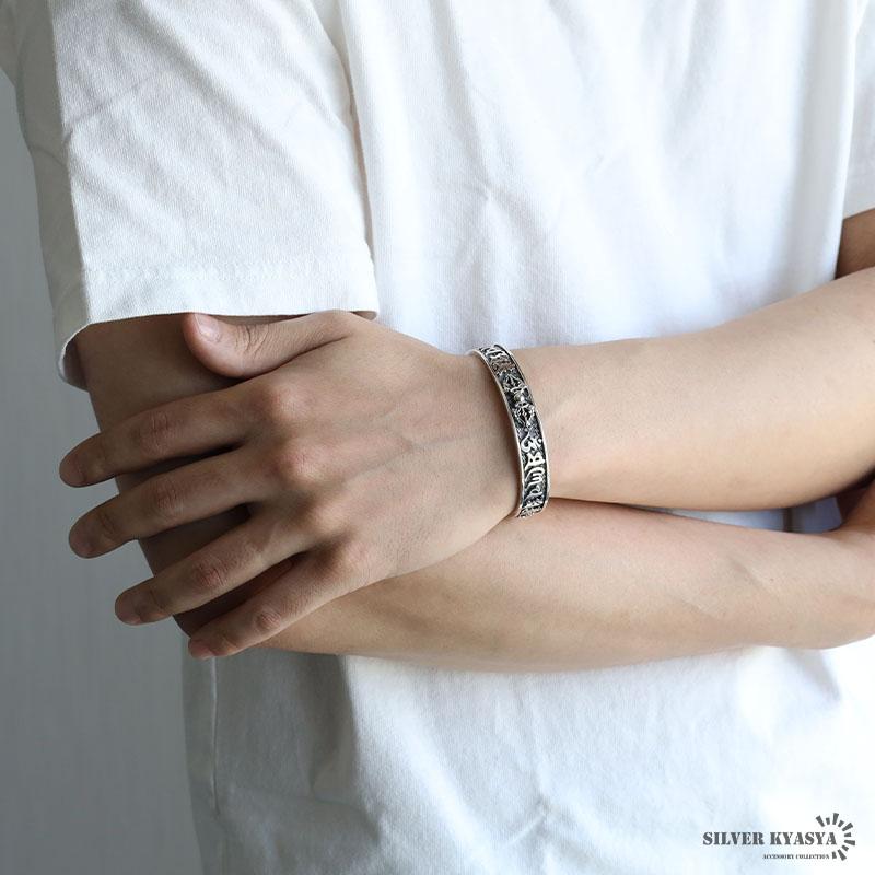 シルバー925 六字真言バングル メンズ 腕輪 三鈷杵 五鈷杵 シルバー