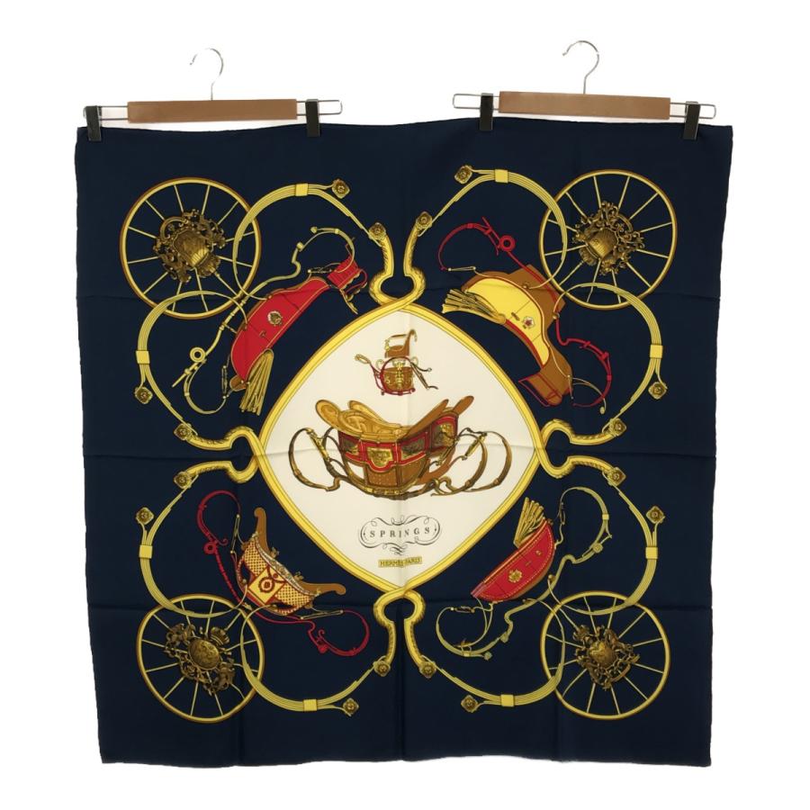 質屋 エルメス HERMES スカーフ カレ90 SPRINGS ネイビー 馬車柄 青