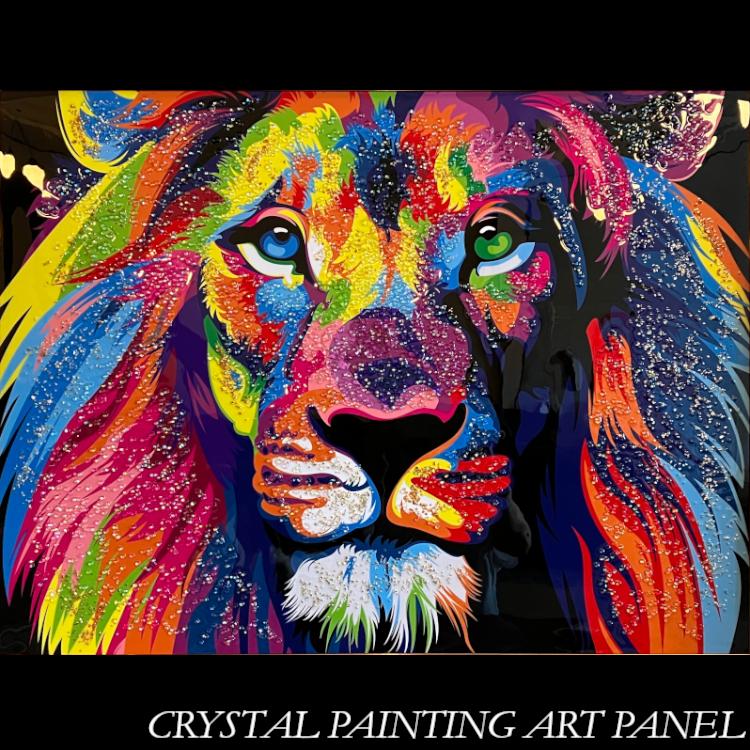 クリスタルアートパネル アートフレーム 水晶絵 ライオン 動物