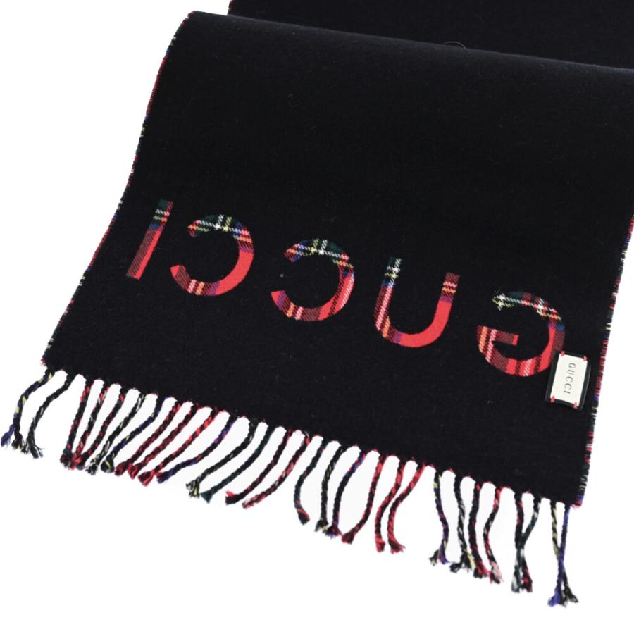 GUCCI（グッチ） ロゴ チェック ウール カシミア マフラー ネック