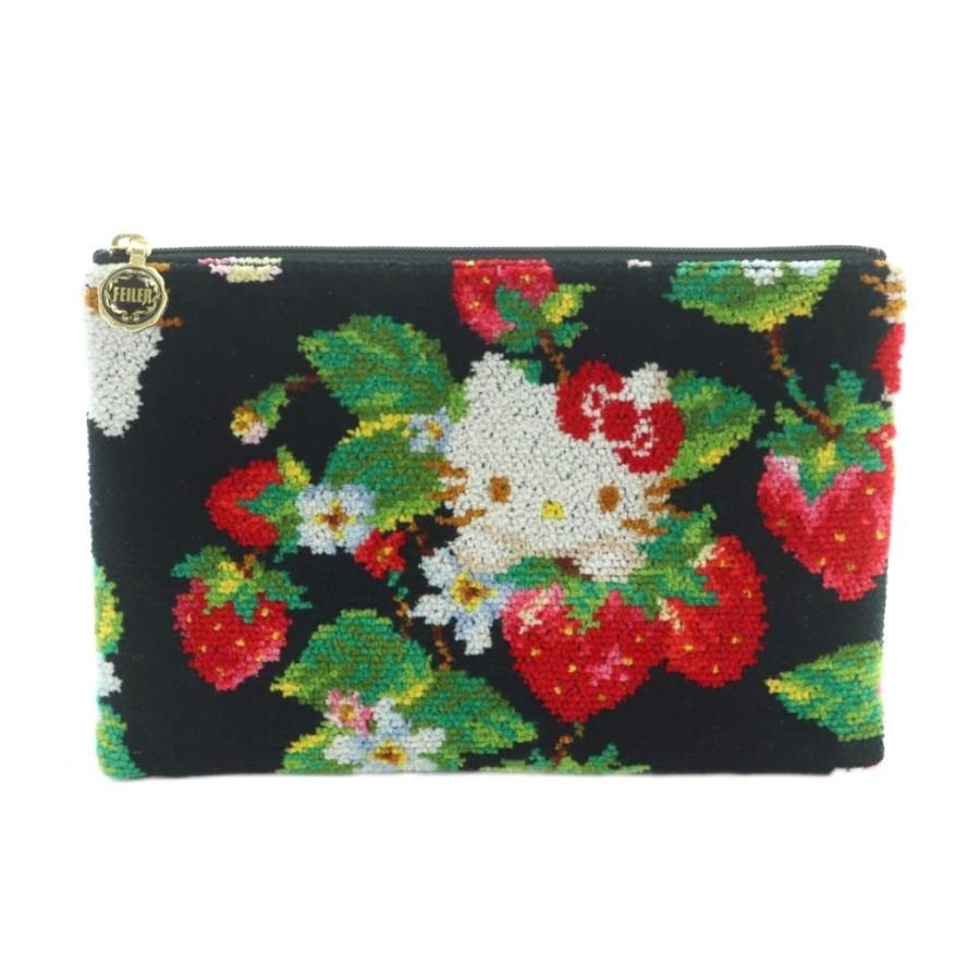 フェイラー FEILER ハローキティストロベリー フラットポーチ 総柄 黒