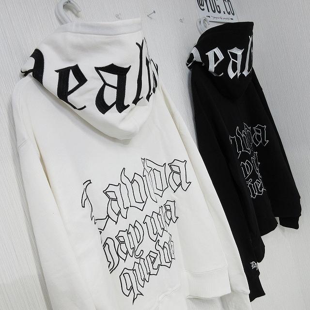 Dealivez Black Letter ZIPパーカー クリア刺繍 チャーム付 BIGフード