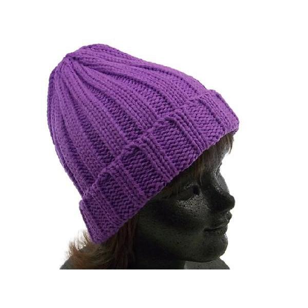 ニット帽 パープル シンプル ワッチキャップ ビーニー ニットキャップ