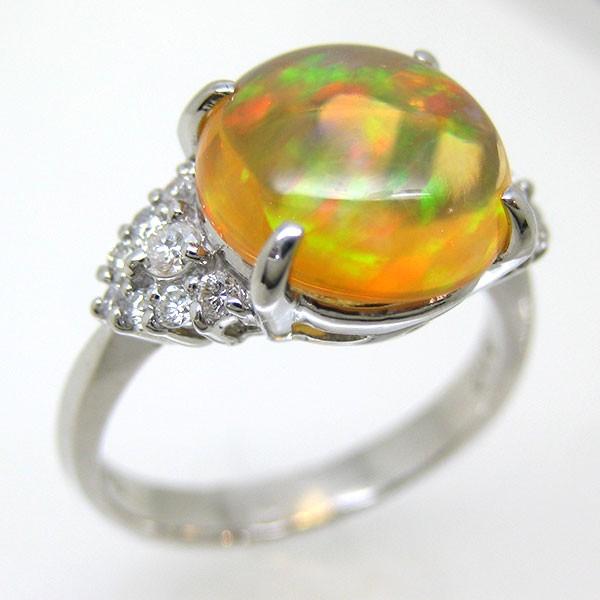 メキシコ オパール リング プラチナ ダイヤモンド 指輪 PT900 鑑定書