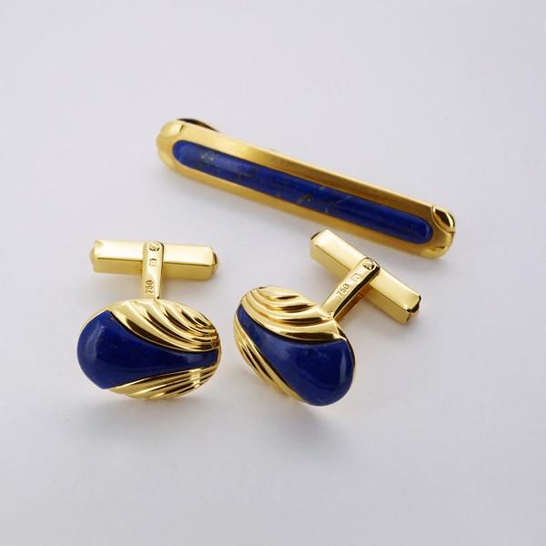 限定1点】 K18 イエローゴールド ラピスラズリ ネクタイピン カフス