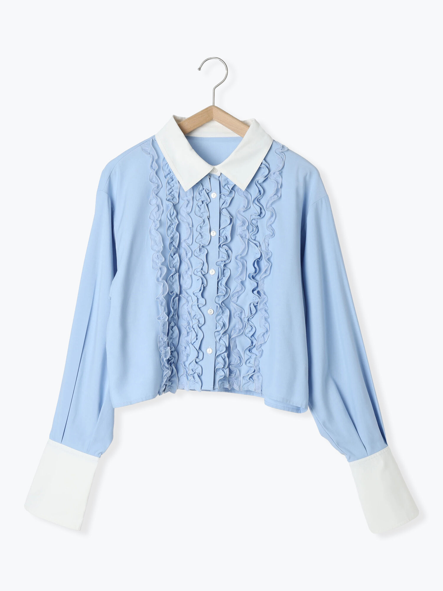 セール】 フリルシャツ（ホワイト/サックスブルー/トップス/シャツ