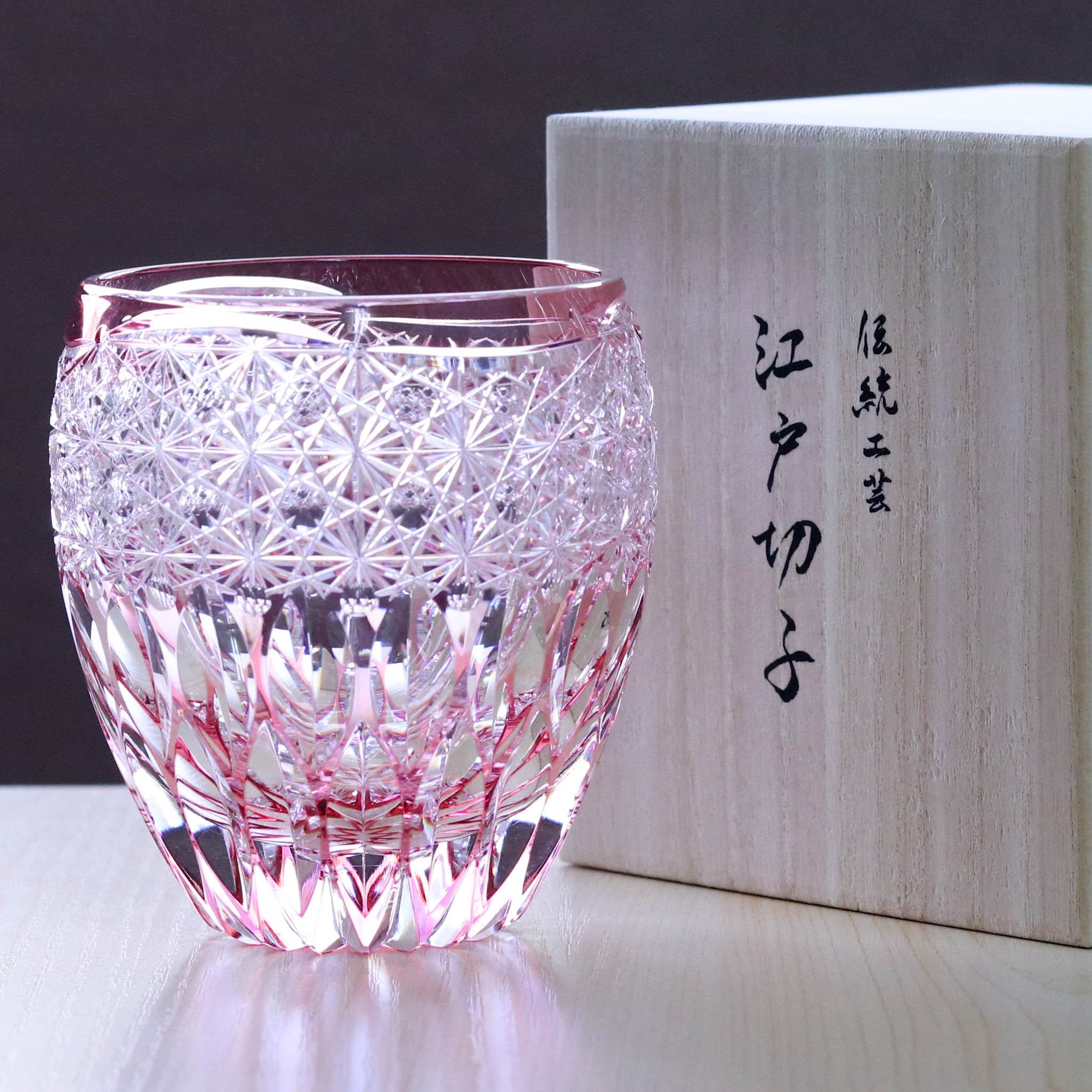 江戸切子 ロックグラス | 蓮華 | 金赤 | 東亜硝子工芸