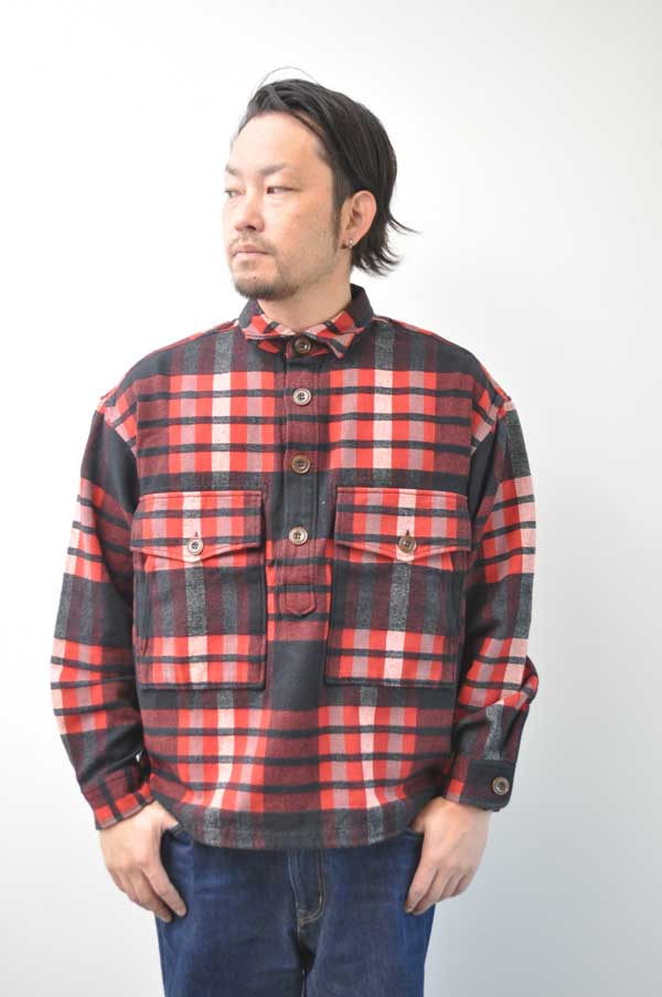AOZORA ネルチェック プルオーバーシャツ レッド メンズ 人気 通販