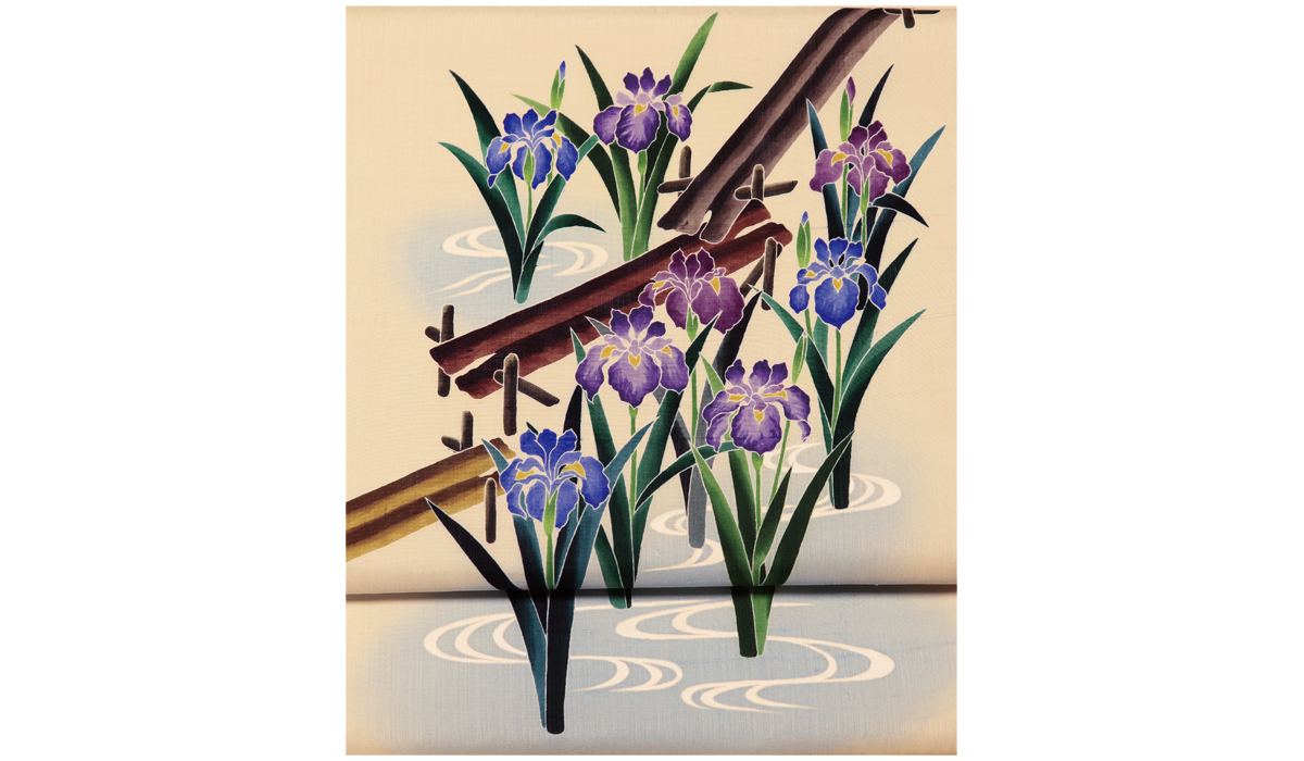 染帯 染名古屋帯 洒落帯 手描き友禅 腰原きもの工房 菖蒲に八橋