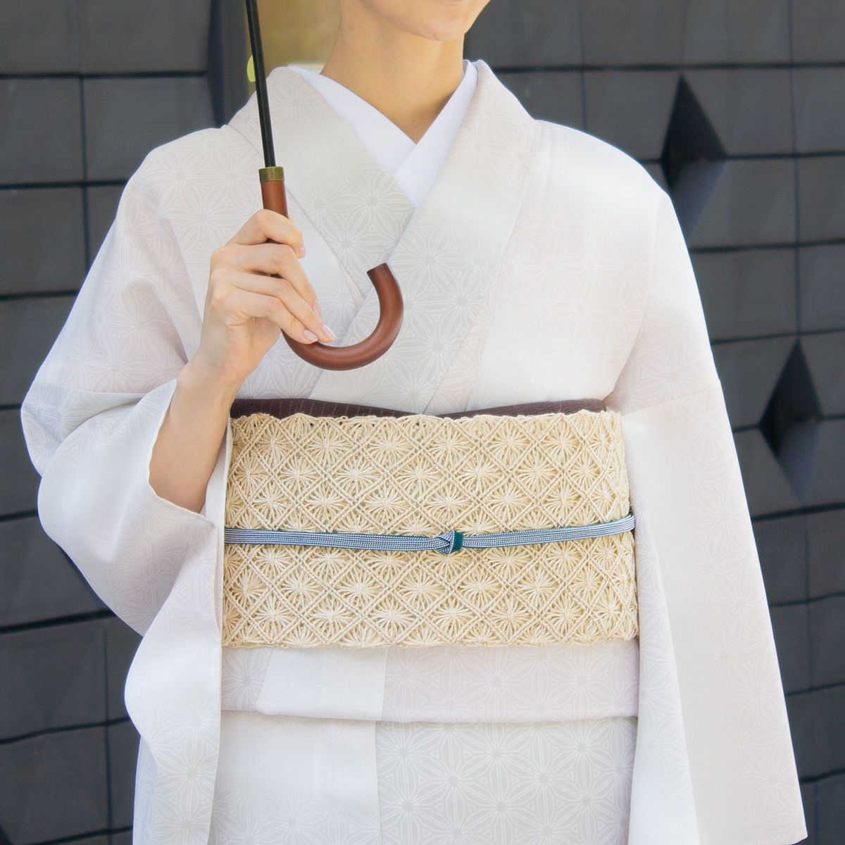 誉田屋源兵衛】半幅帯 通風段文 ドット 青 芭蕉 夏/単衣 くるり｜着物