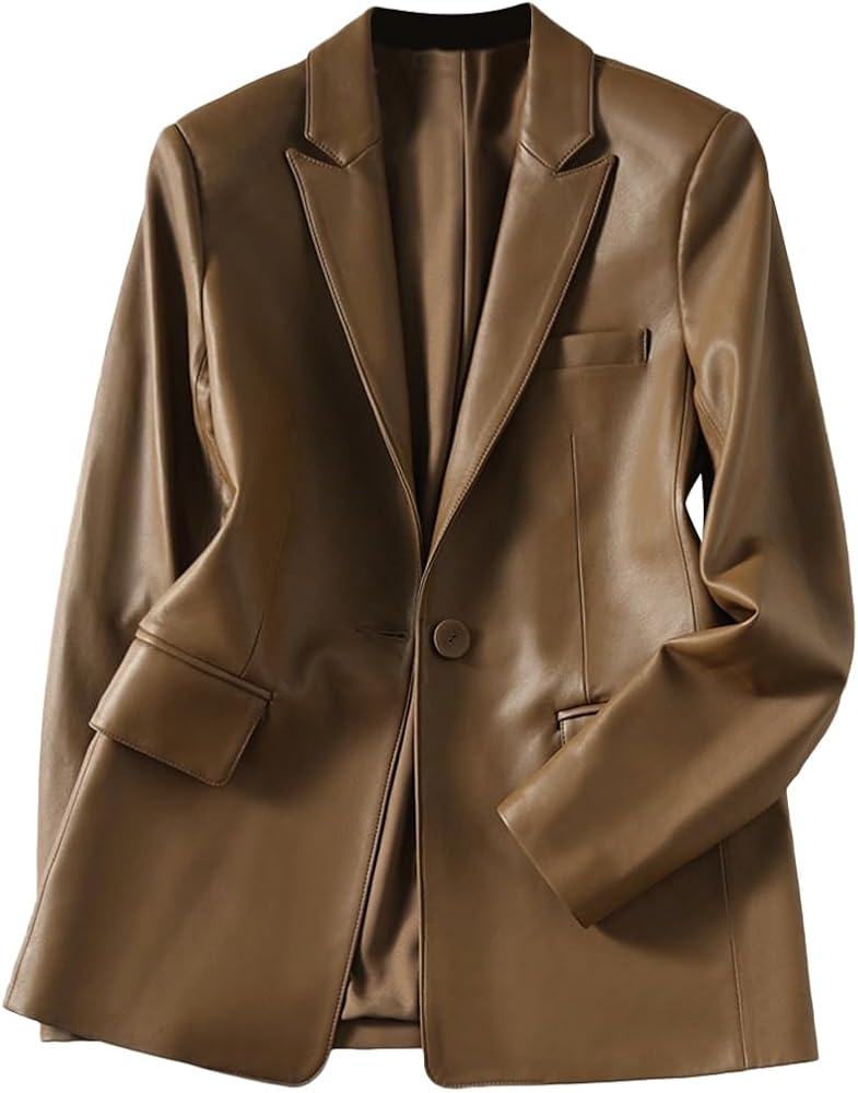 Amazon | [JINLUN] レザーテーラードジャケット レディース ラムレザー