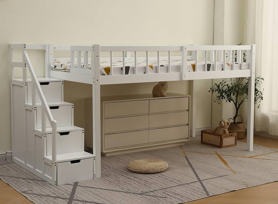 Amazon｜OSLEEP ロフトベッド 木製 ロータイプ 高さ120cm 階段付き