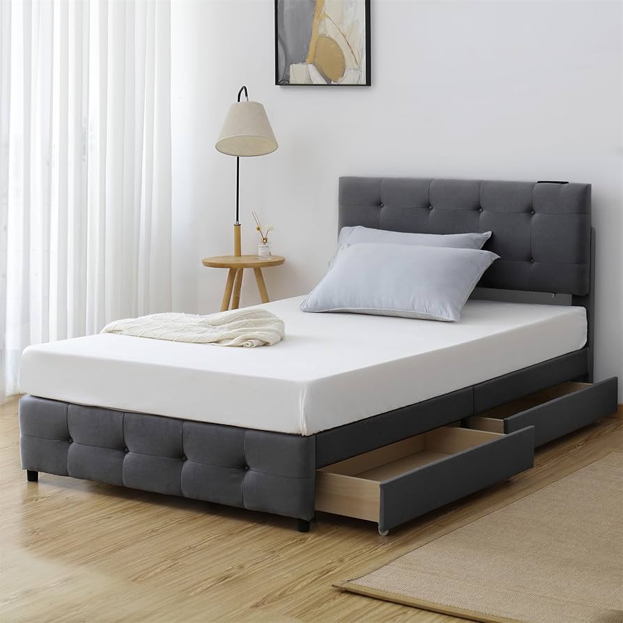 Amazon｜ファブリックベッド セミダブル ベッドフレームのみ 引き出し