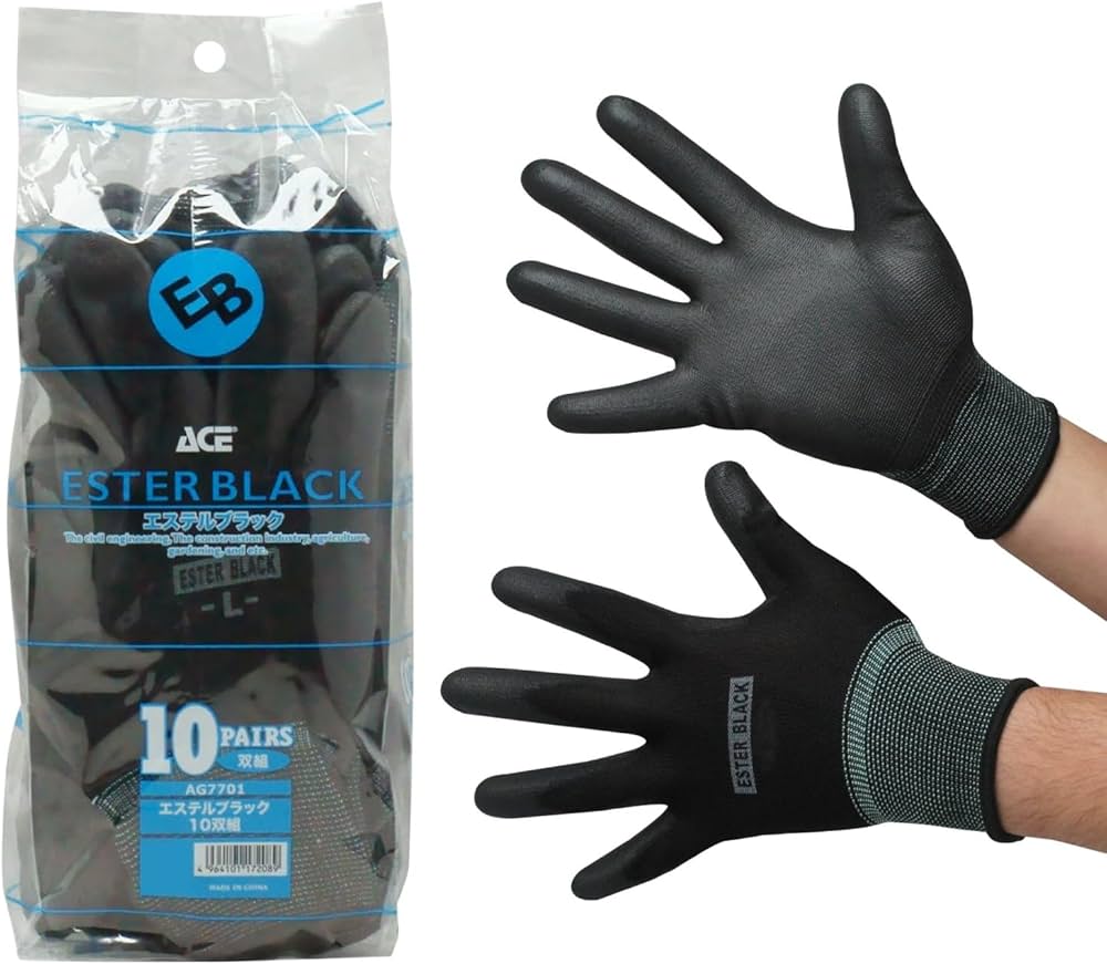 Amazon | [エース] ウレタン背抜き手袋 エステルブラック 10双パック