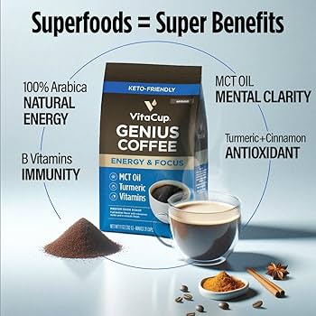 Amazon.com : VitaCup Genius Ground Keto Coffee w/Turmeric, MCT Oil