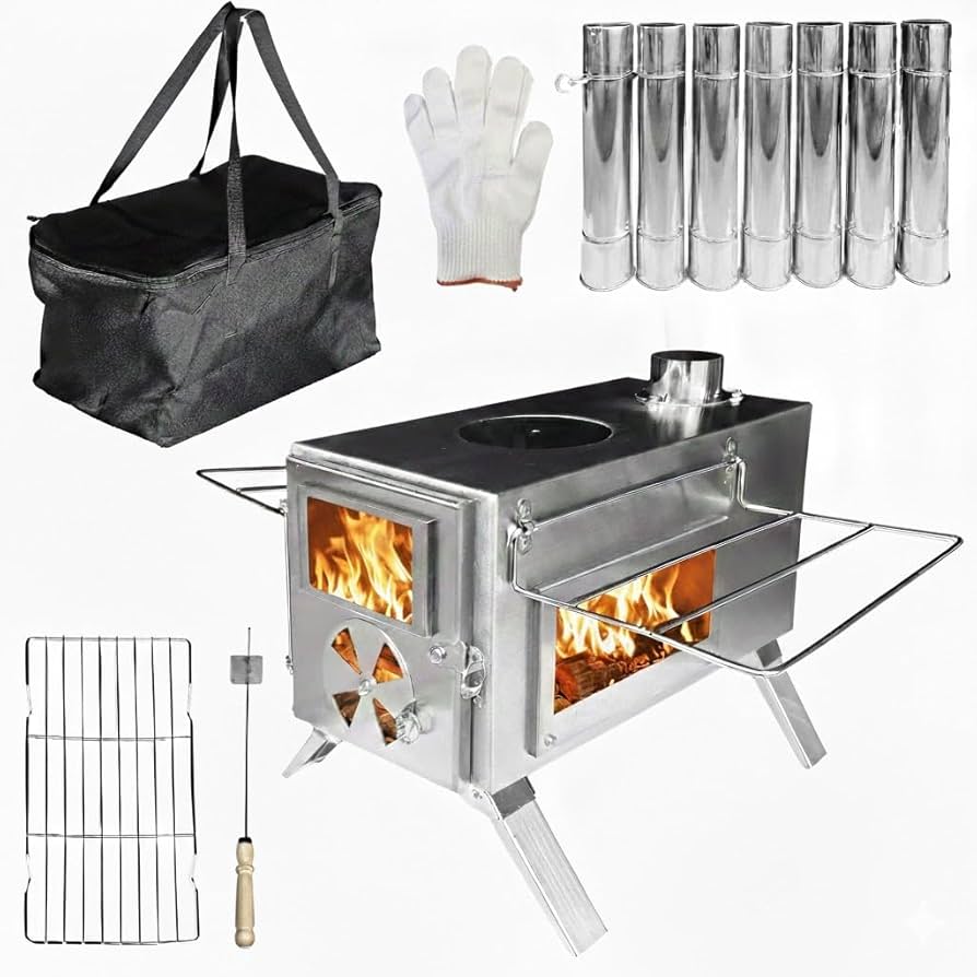 Amazon.co.jp: NORTHBASE 薪ストーブ 3面ガラス ステンレス 折りたたみ