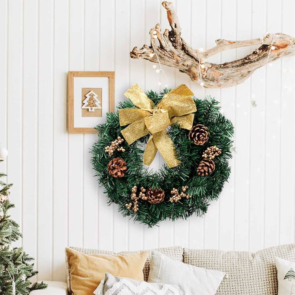 Amazon.co.jp: 35cm クリスマス花輪 ゴールドリボンガーランド