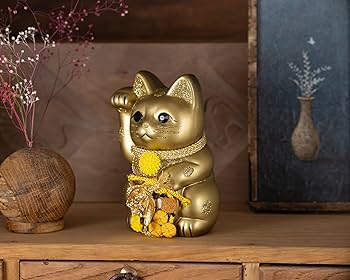 Amazon.co.jp: ご縁猫 福あつめ(S-SIZE 金 Gold）右手あげ/陶器＿lucky