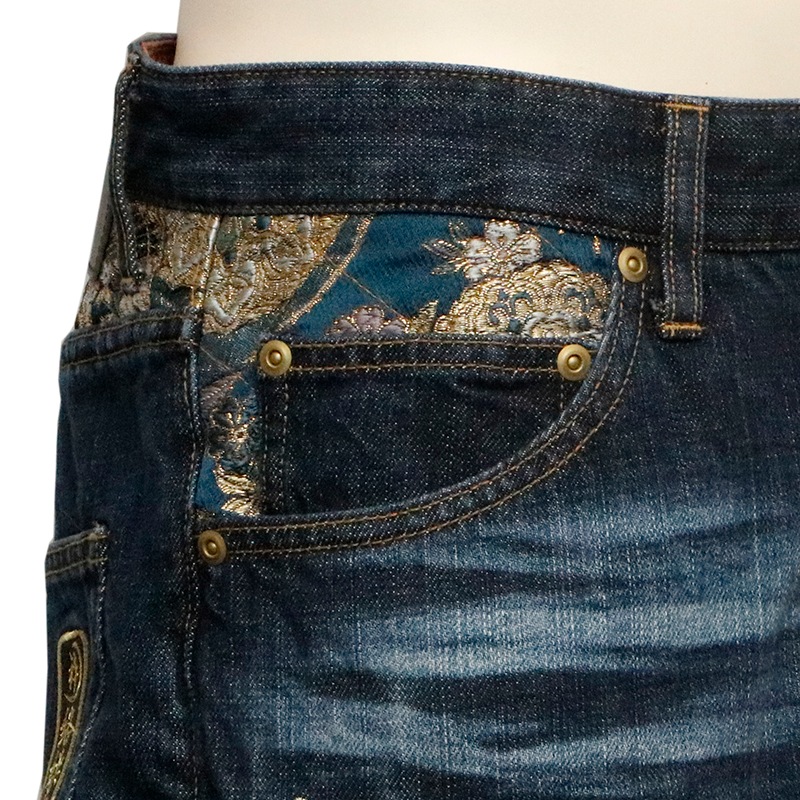 絡繰魂 粋 × 古都古都 鳳凰 柄 5連ポケット 刺繍 デニムパンツ