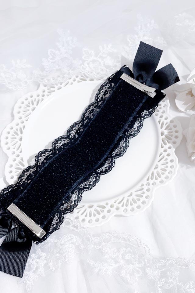 Princess Melody】パールハート×ハートレースヘッドドレス - ブラック