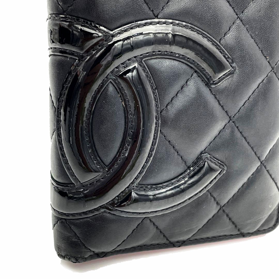 CHANEL シャネル 二つ折り長財布 カンボンライン カーフレザー