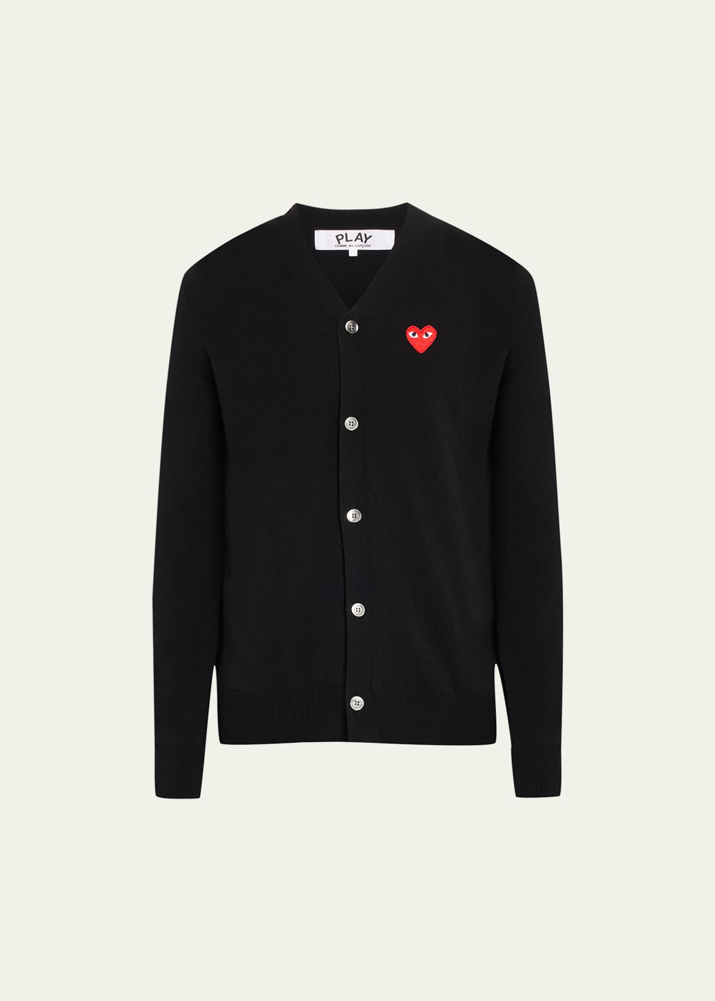 Comme des Garcons Men's Small Heart Wool Cardigan Sweater