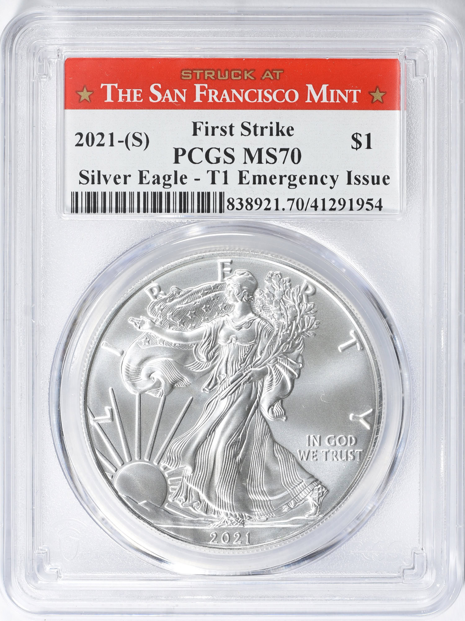2021-(S) $1 Silver Eagle Struck at San Francisco T1 Emergency