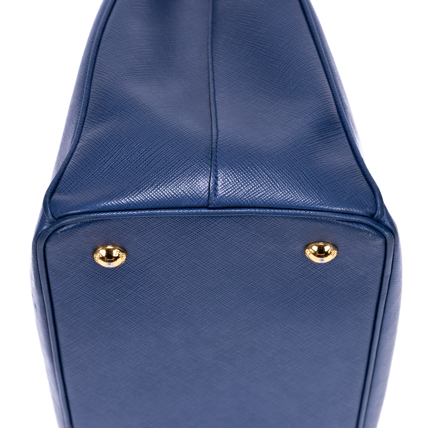 Prada Saffiano Lux Double Zip Tote in Navy with Strap - Purse Utopia