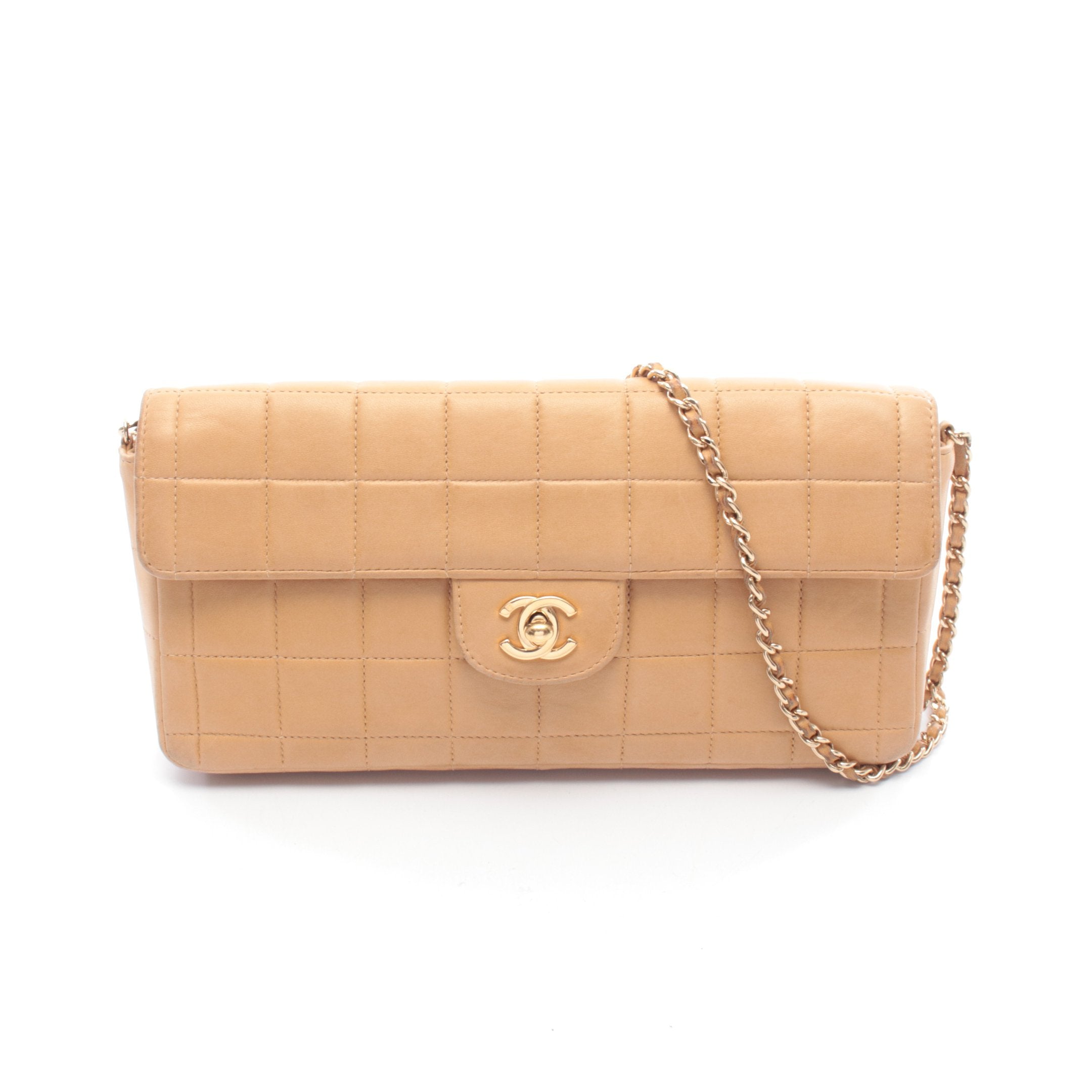 チョコバー チェーンショルダーバッグ ラムスキン ベージュ ゴールド