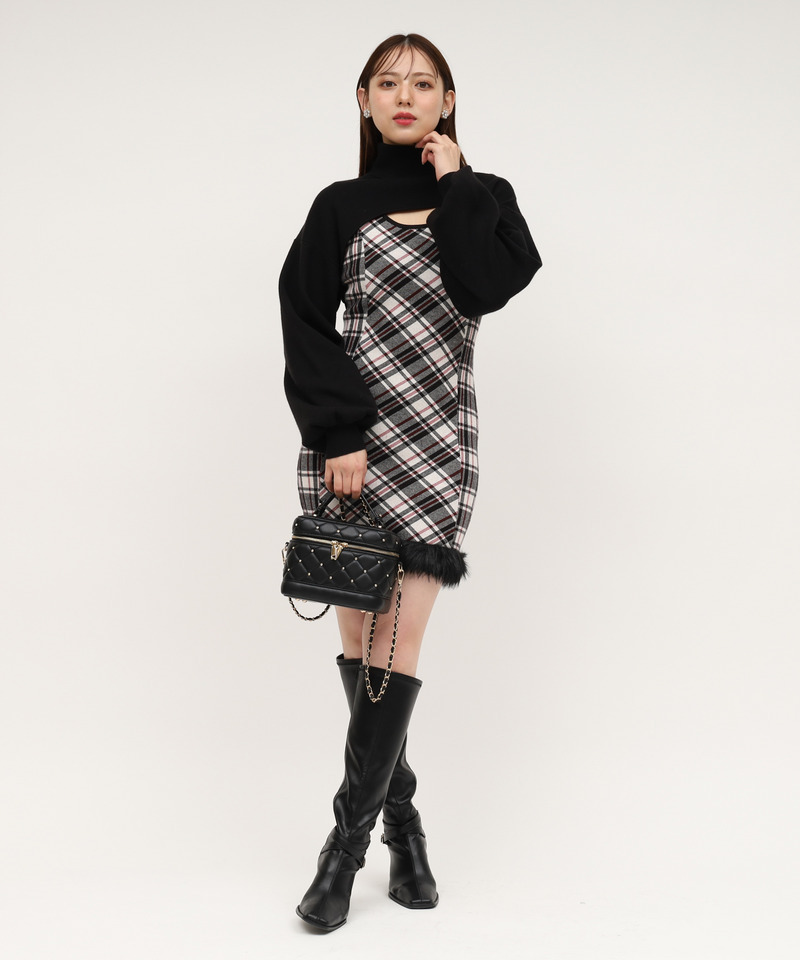 チェックレイヤードヘムファーニットミニワンピース｜ROYAL PARTY