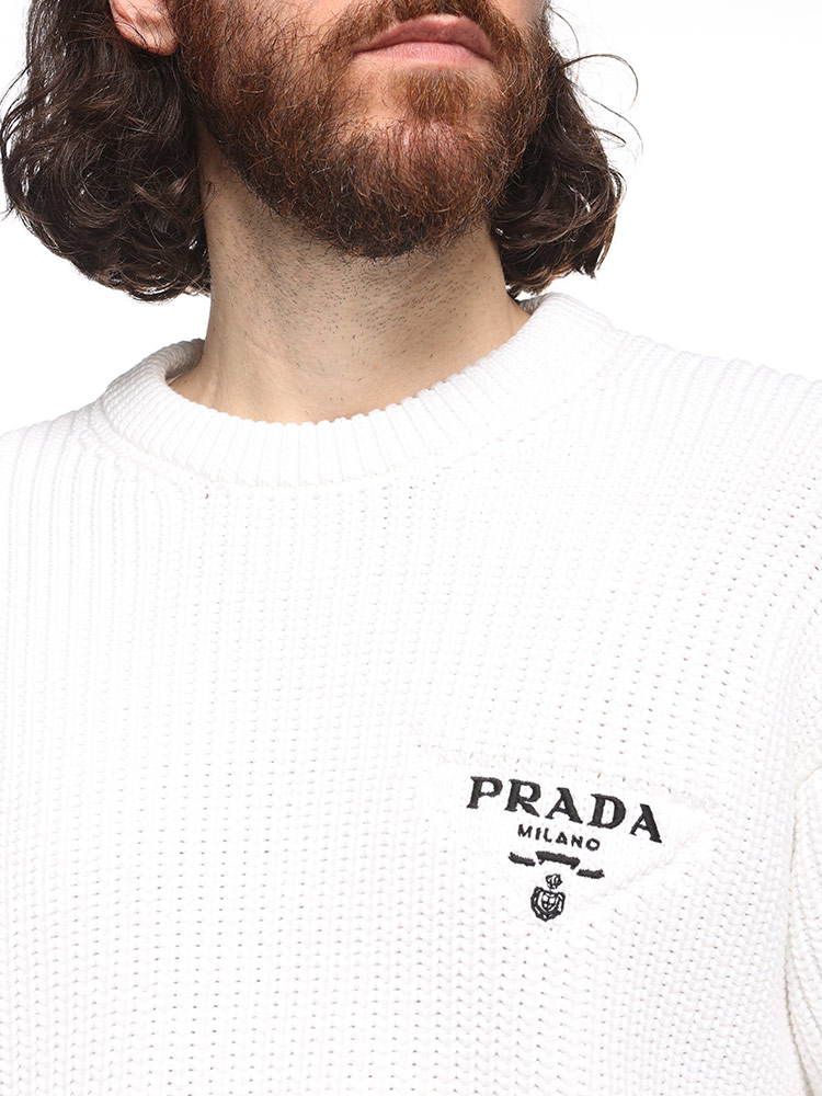 PRADA (プラダ) コットン ロゴ刺繍 クルーネック セーター IT50 IT54