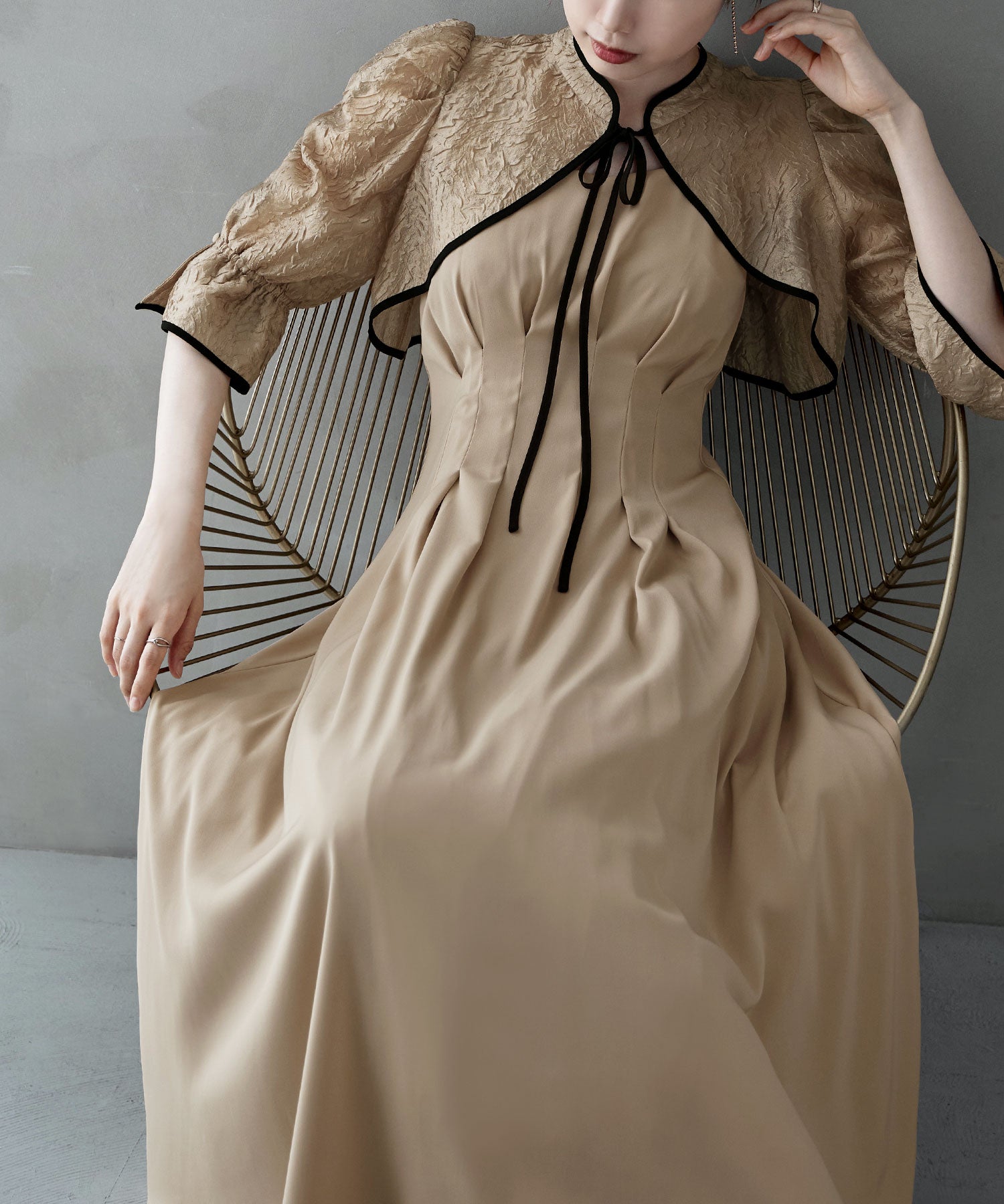 ジャガードボレロ&ウエストタックボリュームドレス｜パーティードレス